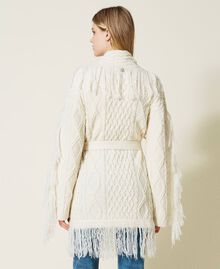 Wool blend cardigan with fringes White Snow Woman 222TT3440-03