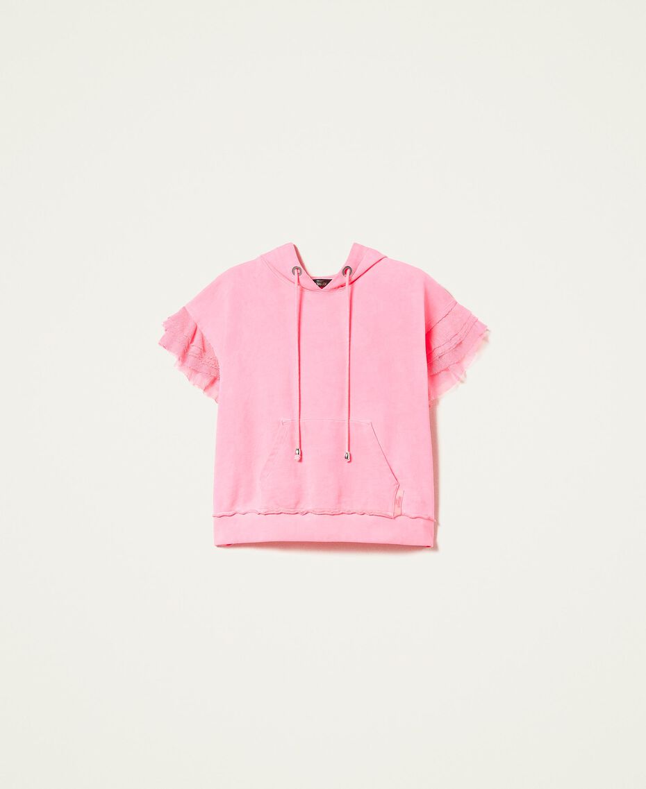 Sweat-shirt boxy avec volants en tulle Rose Fluo Femme 221AT2640-0S