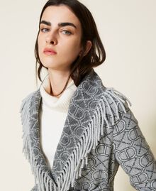 Jacquard coat with logo and fringes Oval T / Grey Jacquard Mix Woman 222TT2290-06