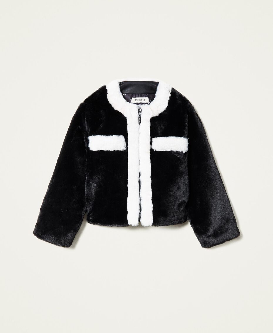 Two-tone faux fur jacket Bicolour Black / Off White Child 222GJ2170-0S