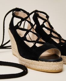 Sandales compensées en cuir Noir Femme 221TCT122-04