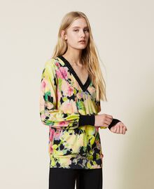 Dual use jumper with logo and handmade embroidery Neon Crazy Flowers Print Woman 222TT3511-01