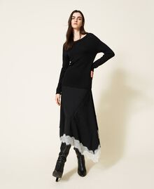 Midi knit dress with inserts Bicolour Black / "Snow" White Woman 222TT3283-02