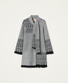 Manteau jacquard avec franges Jacquard Patch Bicolore Noir / Blanc « Neige » Femme 212TP3430-0S