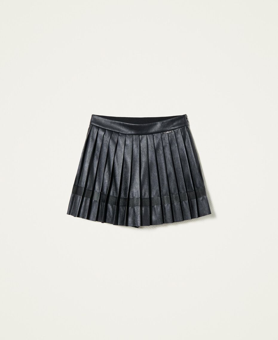 Leather-like pleated trouser skirt Black Child 222GJ2261-0S