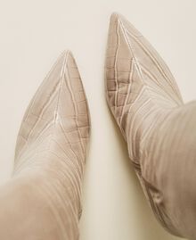 Hohe Stiefel mit Krokoprägung „Parchment“-Beige Frau 222ACP242-03