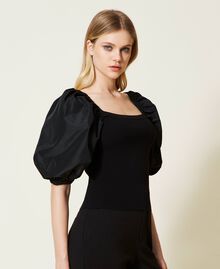 Cropped top with balloon sleeves Black Woman 222TP3511-03