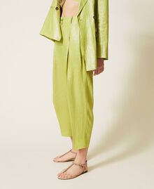 Pantalon cropped en lin lamé Vert « Green Oasis » Femme 221LL23YY-02