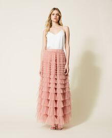Pleated tulle long skirt Parisienne Pink Woman 222TP2111-01
