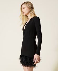 Fitted dress with feathers Black Woman 222TP2640-02