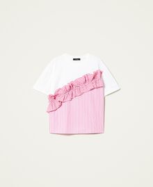 T-shirt avec insertion rayée et Vichy Bicolore Blanc Cassé/Rose « Hot Pink » Femme 221AT2250-0S