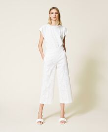 Pantalon cropped en macramé Blanc Neige Femme 221TP2035-01