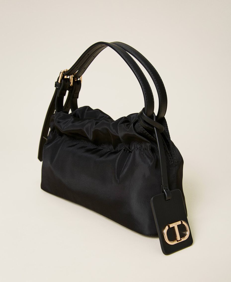 Hobo bag with gathering Black / "Dune" Beige Animal Print Woman 222TB7032-02