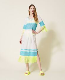Muslin kaftan dress with embroidery Off White / Iceland Blue / Neon Yellow Multicolour Woman 221LM2MDD-01
