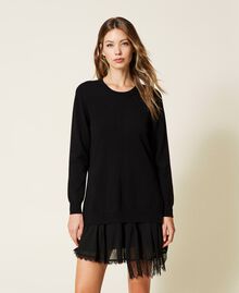 Knit dress with insert and lace Black Woman 222TP3164-01