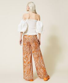 Pantaloni a palazzo in mussola stampata Stampa "Summer" / Arancio "Spicy Curry" Donna 221AT2650-05