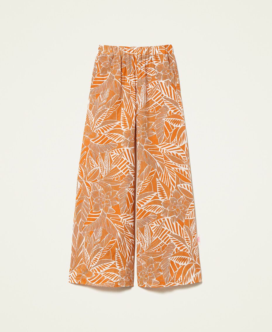 Pantaloni a palazzo in mussola stampata Stampa "Summer" / Arancio "Spicy Curry" Donna 221AT2650-0S