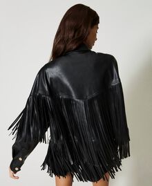 Leather-like jacket with fringes Black Woman 231AP2460-06