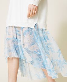 Robe longue avec crépon floral toile de Jouy Bicolore Blanc « Neige »/Imprimé Fleur Sanderson Blanc « Neige »/Bleu Femme 221TP345A-05