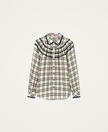 Chequered shirt with lace Ivory / "Golden Rock” Beige Check Woman 212TT2161-0S