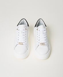 Leather trainers with contrasting heel Two-tone Optical White / Mousse Pink Woman 231TCP110-04
