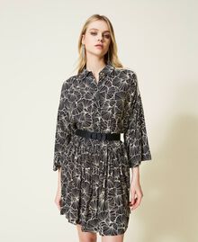 Short printed dress with flounces Black / Ecru Ginkgo Leaf Woman 222TP2521-01
