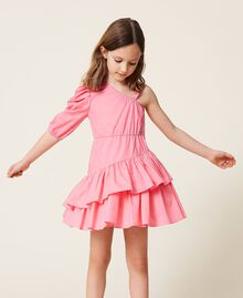 One-shoulder poplin dress Shocking Pink Child 221GJ2Q10-01