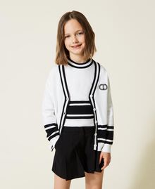 Cardigan and top with stripes Bicolour Off White / Black Child 222GJ307A-02