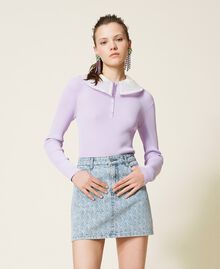 Mini-jupe en jean jacquard avec logo Denim Logo Femme 221AT232D-02