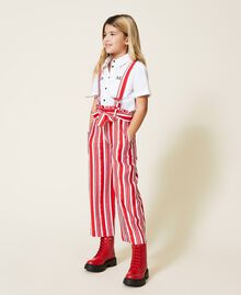 Pantalon cropped rayé avec bretelles Imprimé Rayure Rouge « Fire Red » Enfant 221GJ2123-02