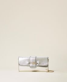 Patent leather clutch with logo Silver Woman 222TB7361-01