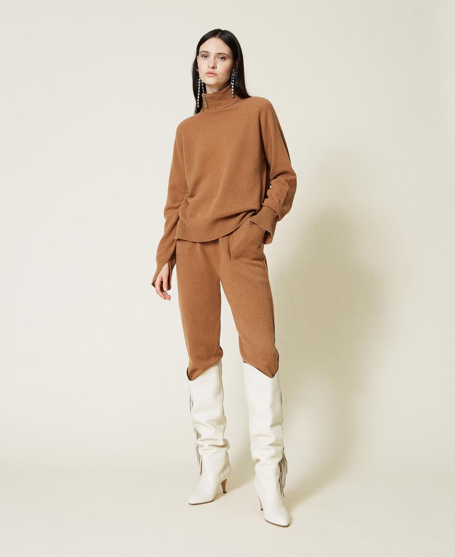 Wool and cashmere joggers “Rum” Brown Woman 212TT3124-01