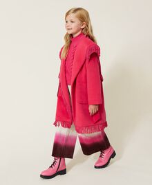 Velour wool cloth coat with fringes Silk Fuchsia Child 222GJ2252-03