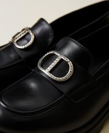 Leather loafers with logo and strap Black Child 222GCJ04C-03