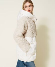Quilted short jacket with faux fur Light Ivory Woman 222LI27HH-03