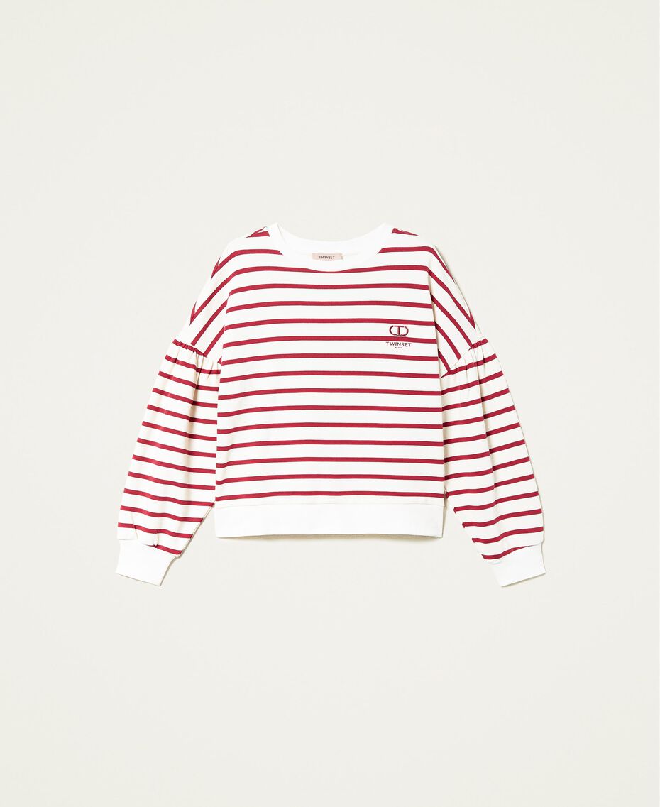 Striped sweatshirt with logo "Snow" White / Grape Stripe Woman 222TP2133-0S