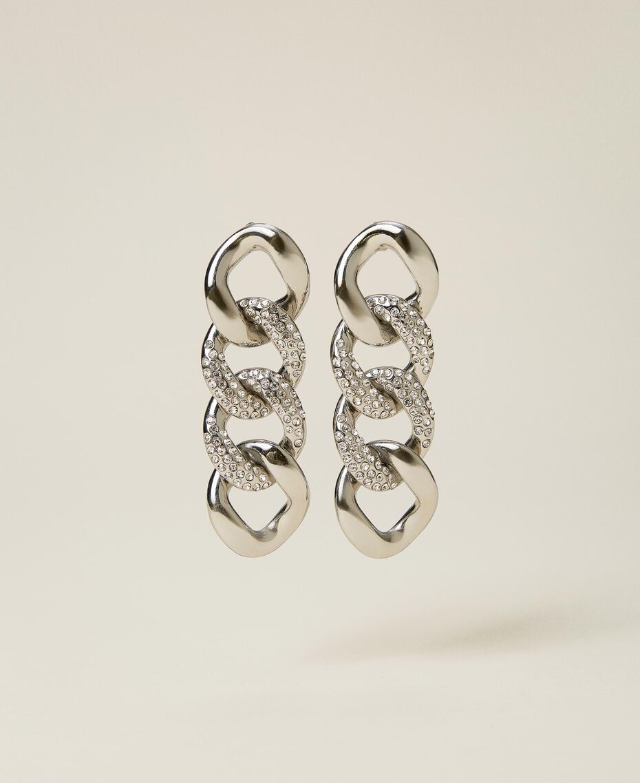 Chain earrings with rhinestones Nickel Free Silver Woman 222TA401L-01