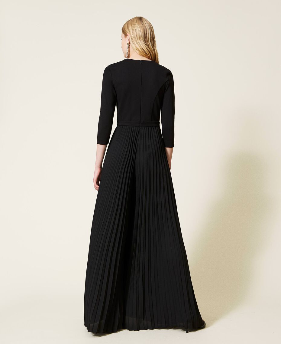 Long jumpsuit with pleats and logo Black Woman 222TP2410-03