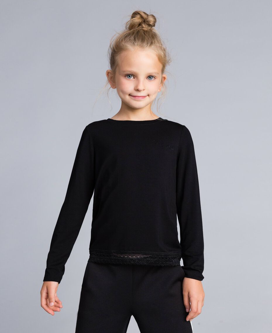 Jersey lace t-shirt Black Child GCN2F3-01