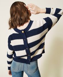 Striped jumper-cardigan Two-tone Indigo Blue / "Snow” White Woman 221TP346K-06