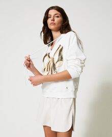 Hoodie with embroidered maxi bow "Papers" White Woman 231AP2300-03