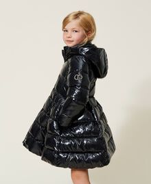 Shiny nylon long puffer jacket Black Child 222GJ211F-01