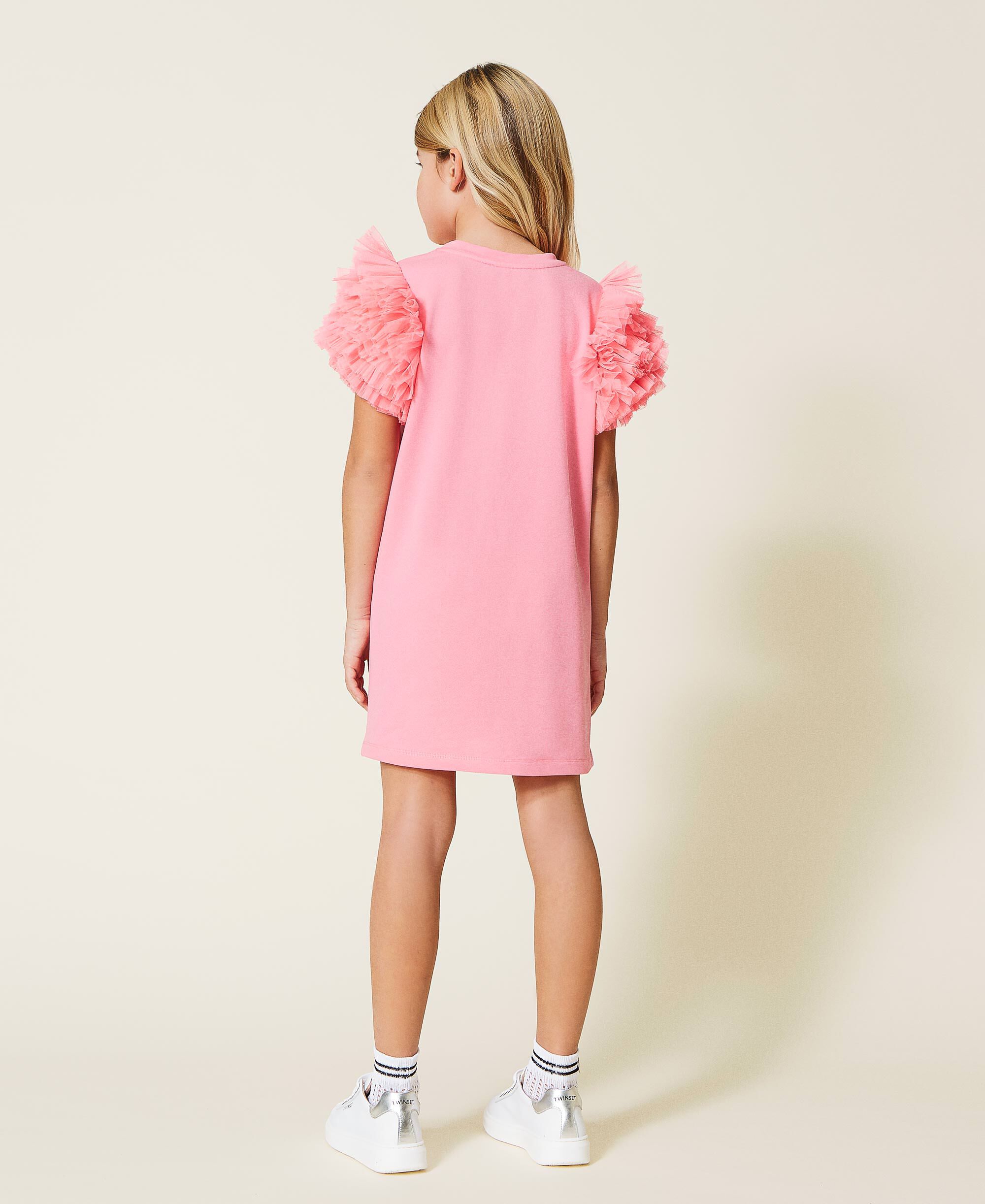 Plush fabric dress with logo and tulle Child, Yellow | TWINSET Milano
