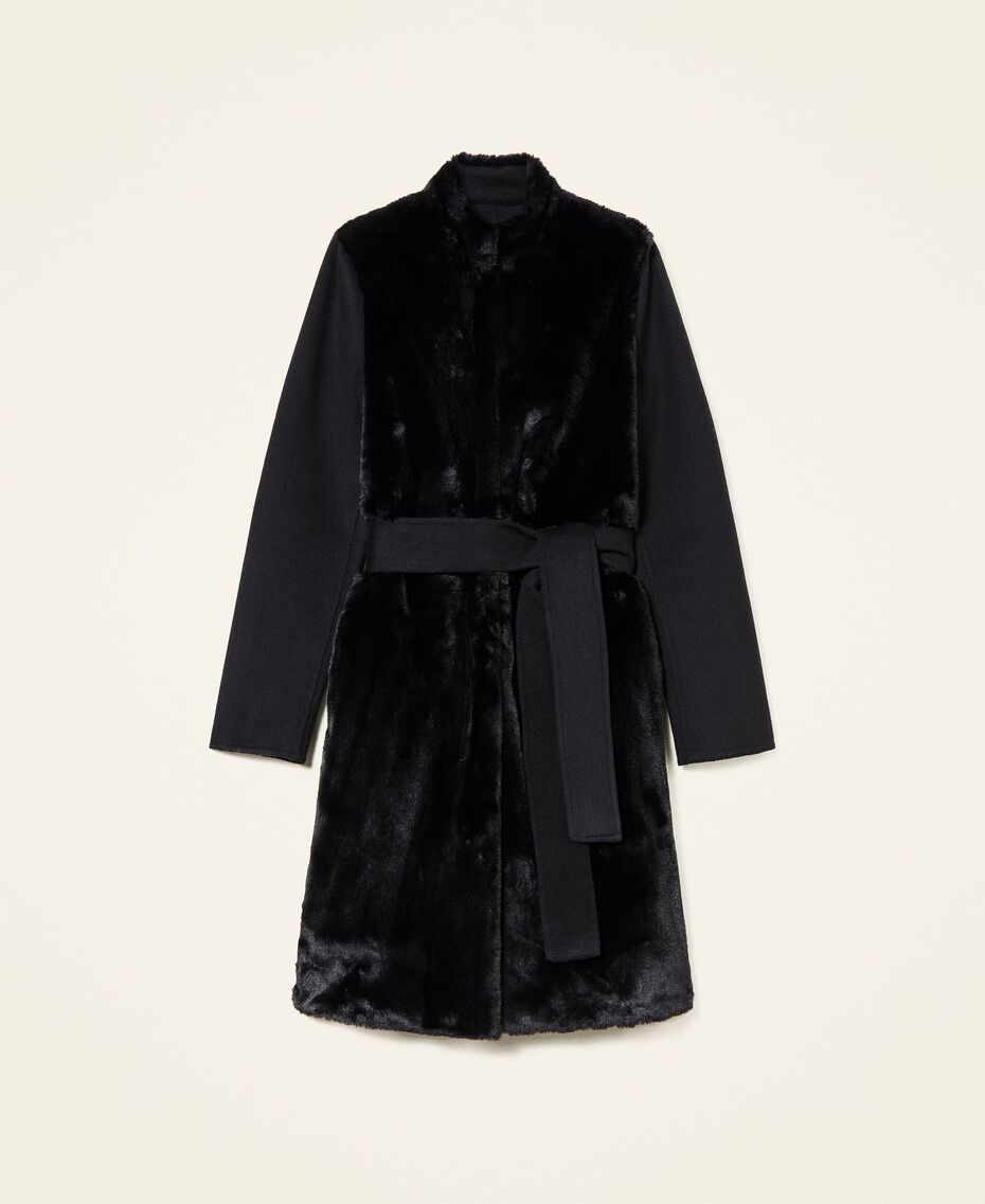 Wool blend coat with faux fur Black Woman 222TP2290-0S