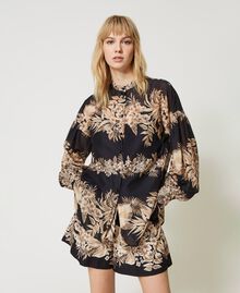 Printed muslin shirt Black / “Pale Hemp” Beige Hibiscus Print Woman 231TT2454-05