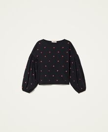 Crêpe blouse with embroidered hearts Red / Black Heart Embroidery Woman 222TP223B-0S