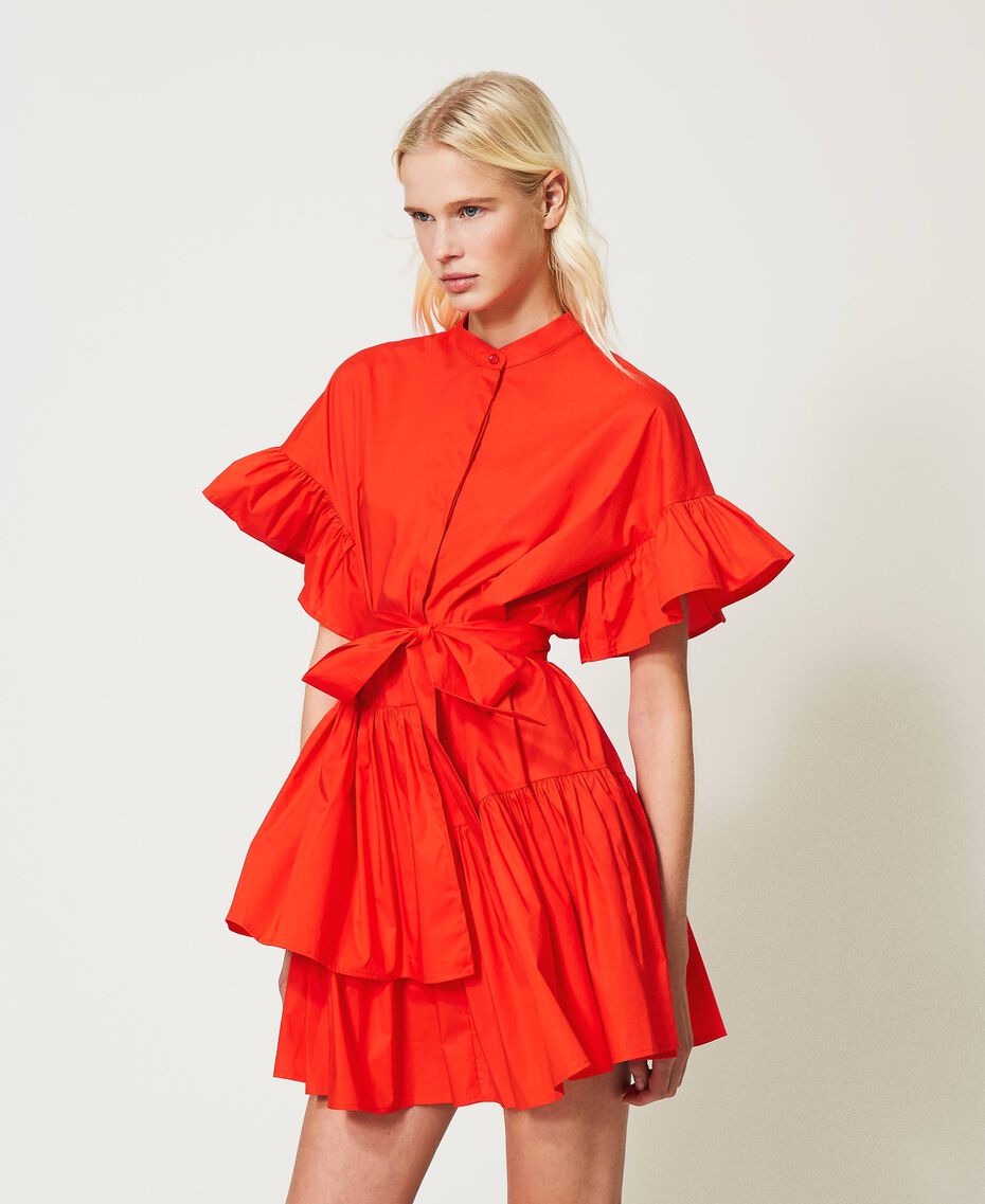 Poplin dress with flounces "Coral" Red Woman 211TT2459-01