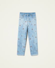 Regular-Fit-Jeans mit Stickereien und Chatons Denim hell Frau 222AP2282-0S
