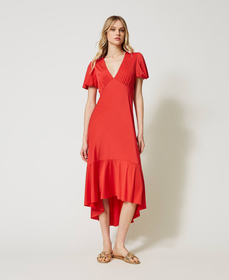 Midi dress with flounce "Watermelon” Red Woman 231LB2GAA-02