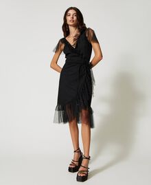 Wrap-around dress with tulle flounces Black Woman 231AP2233-02